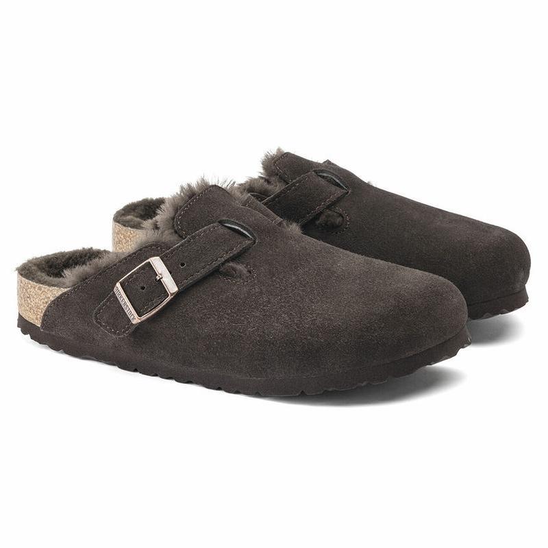 Birkenstock Ruskind Læder Boston Dame Kaffe | DK 323WNB